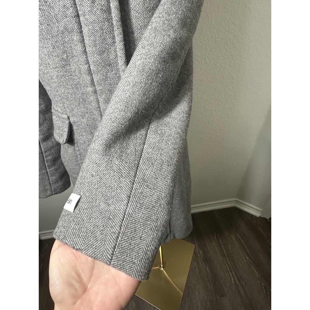 Calvin Klein Women’s XXS Gray Herringbone Wool Blend Coat Zip Snap Mid Length - Picture 13 of 16